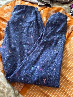 Reebok Blue Speckled Leggings with Multi-Color Accents